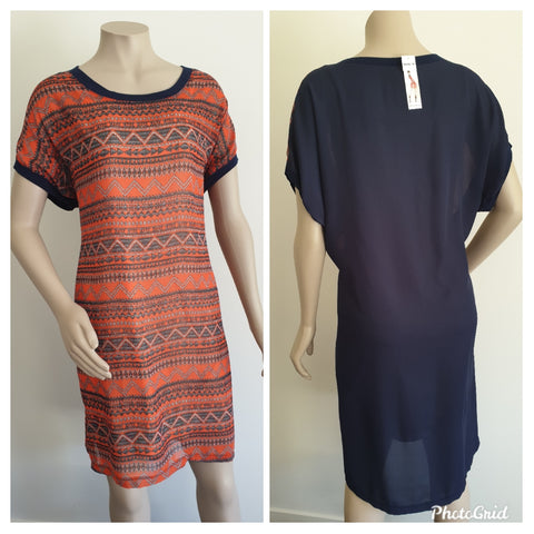 Orange & Navy Print Dress
