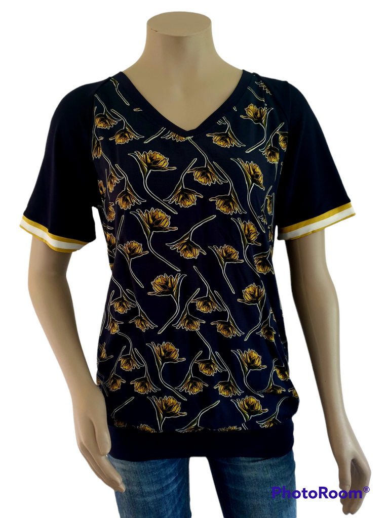 Navy Mustard Floral Top