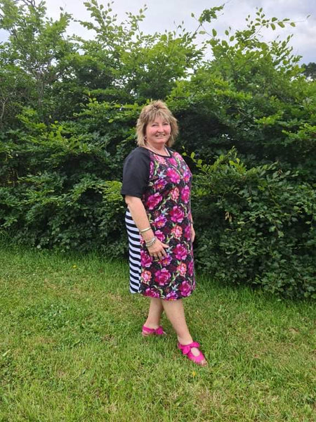 Black Floral Stripe Dress