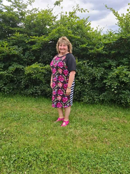 Black Floral Stripe Dress